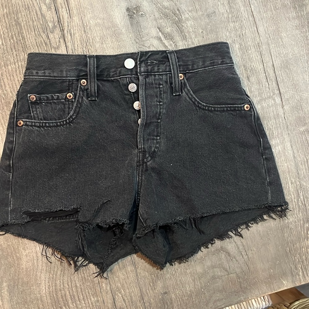 Levi’s black wash  cutoff high rise jean shorts size 24 button fly